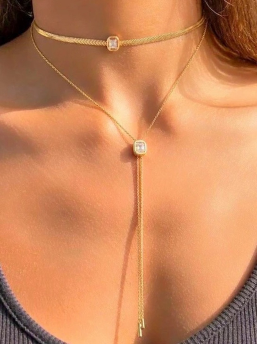 Layered Pendant Necklace in Gold